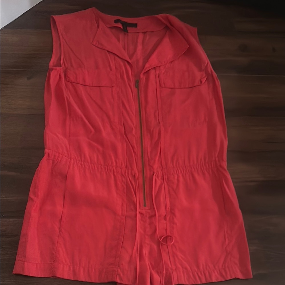 Red Sleeveless Zip-Up Blouse